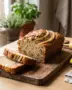 Zelfgebakken bananenbrood met walnoten, aangesneden op een houten plank